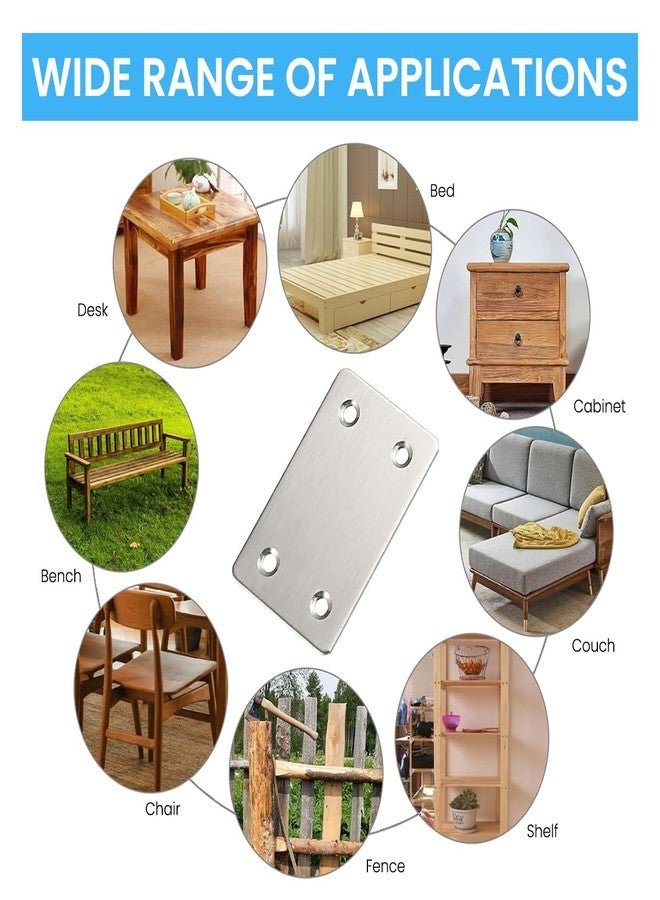 Serplex® 20Pcs Furniture Mounting Plates with Screws, 1.3mm Thickness Stainless Steel Metal Straight Brace Mending Plates Fixing Corner Brace for Furniture, Wood, Shelves, Cabinet, 2.4inch x 1.5 inch - Image 4